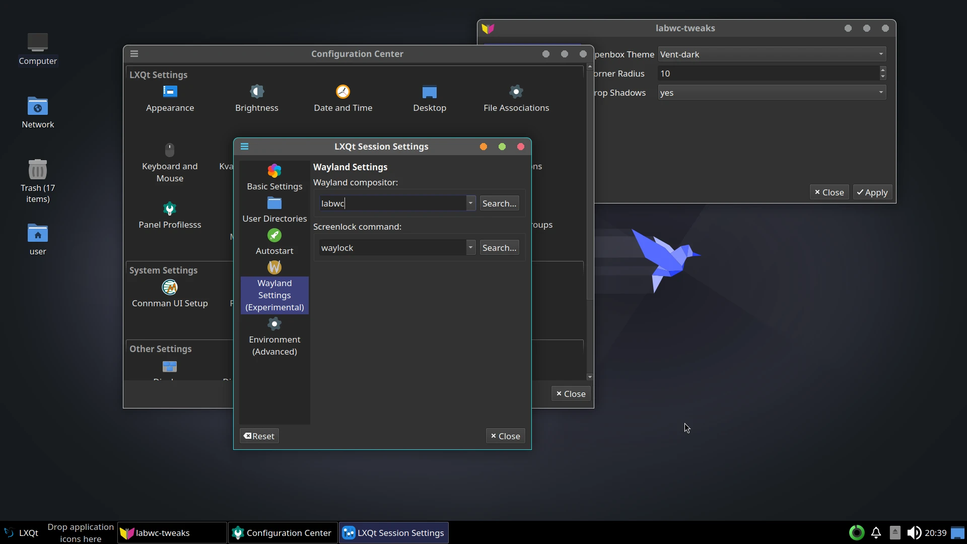 LXQt lavwc(Wayland)の公式スクリーンショット